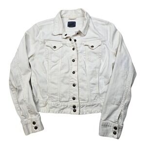 Lucky Brand Denim Jacket Womens Medium White Snaps‎ Jean Jacket Stretch